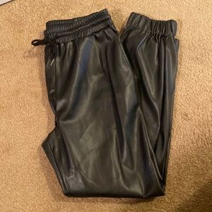 Black leather joggers
